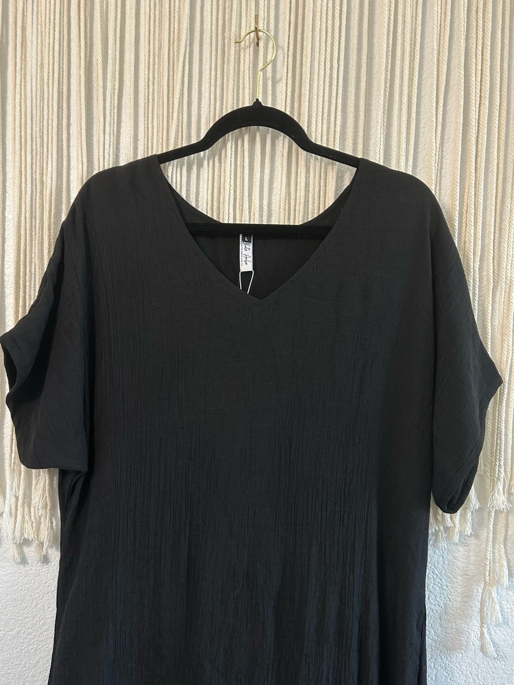 WHITE AMBER Australia Bamboo Cotton Black Flowing Midi Dress - Picture 3 of 13